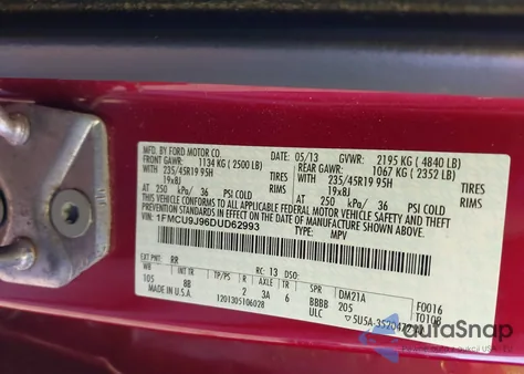 2013 Ford Escape Titanium z USA, uszkodzony, nr VIN 1FMCU9J96DUD62993